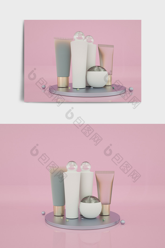 粉色洗面奶套装C4D产品模型