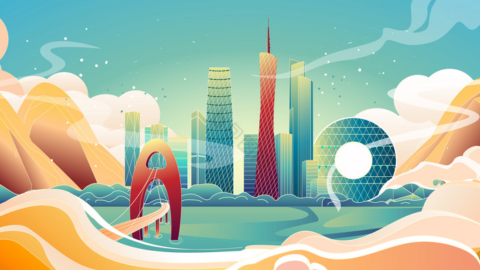 国风广州城市建筑插画图