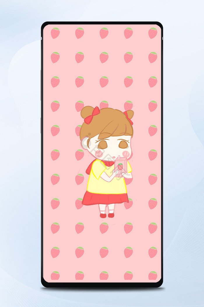 粉色可爱风格卡通草莓女生手机壁纸图片