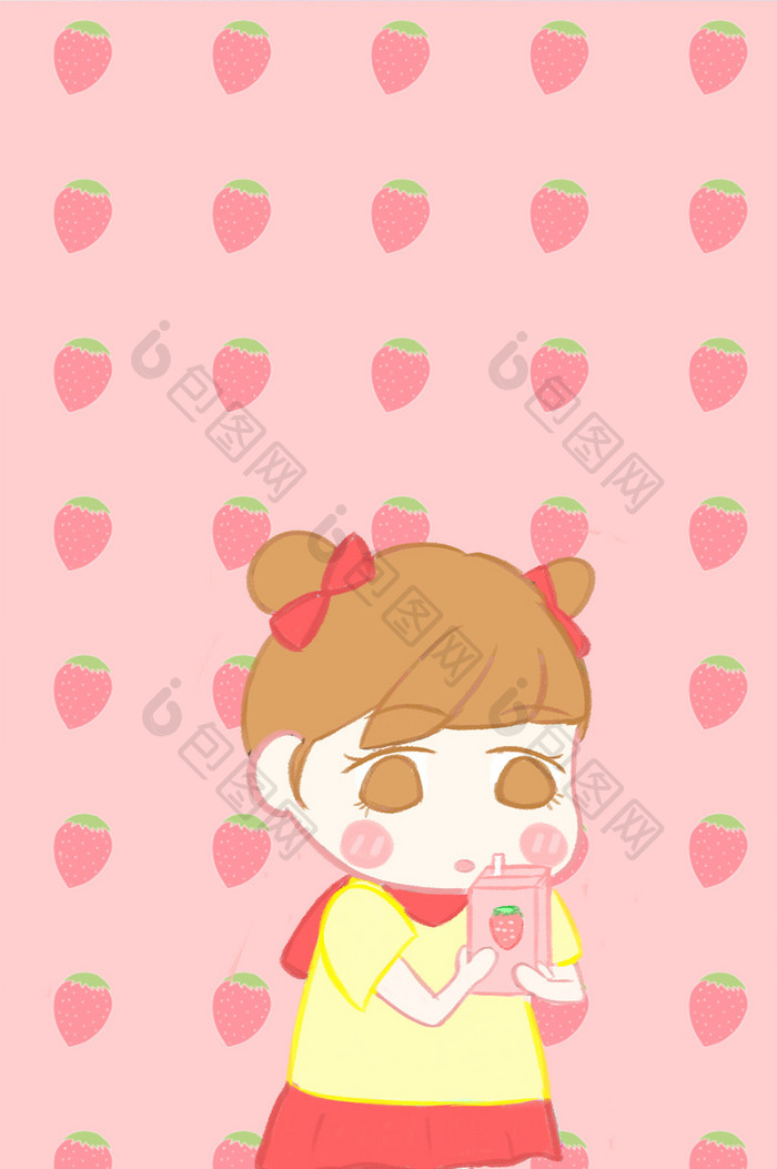 粉色可爱风格卡通草莓女生手机壁纸
