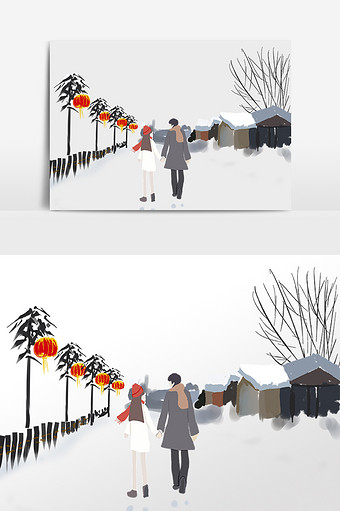 冬天寒冬雪中漫步