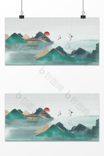 古风民族传统中华刺绣水墨山水背景图片
