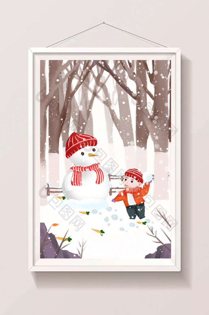 二十四节气小雪打雪仗雪人插画图片图片