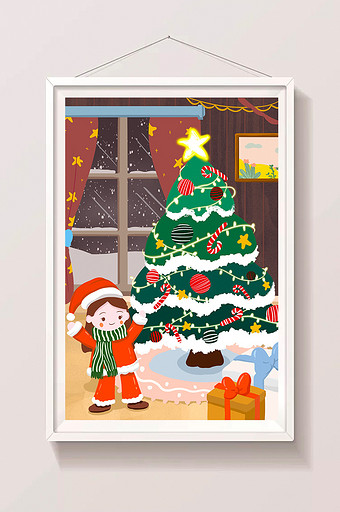 圣诞节圣诞树卡通插画图片