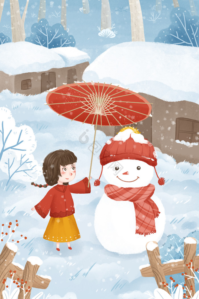 雪人大雪节气插画图片