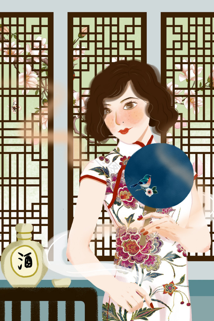 古风美女美酒插画图片