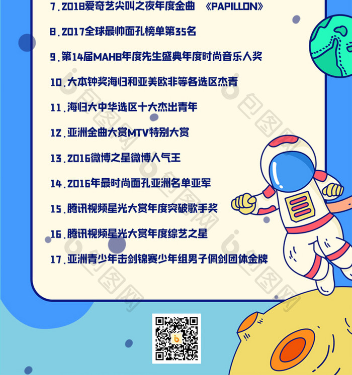 蓝色卡通潮流娱乐圈帅哥王嘉尔明星应援配图