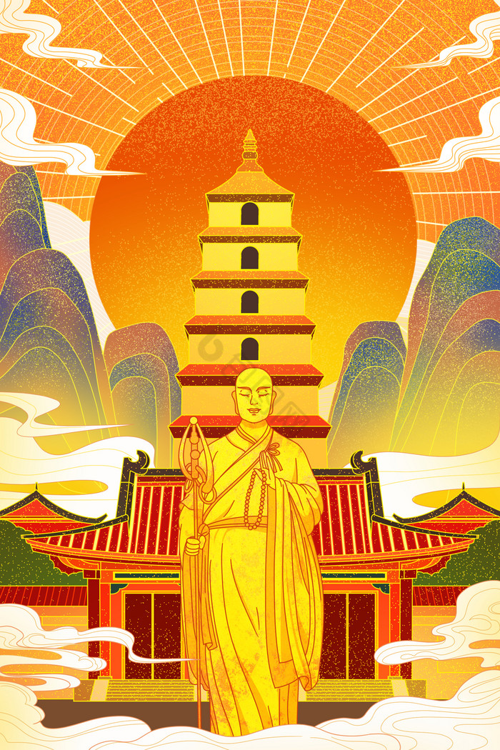 西安大雁塔插画