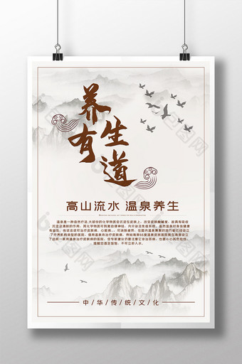中医温泉养生水墨中国风中药宣传海报图片
