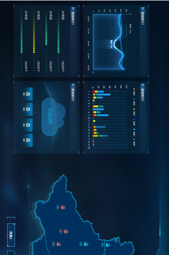 深色科技感数据可视化超级大屏PC端UI