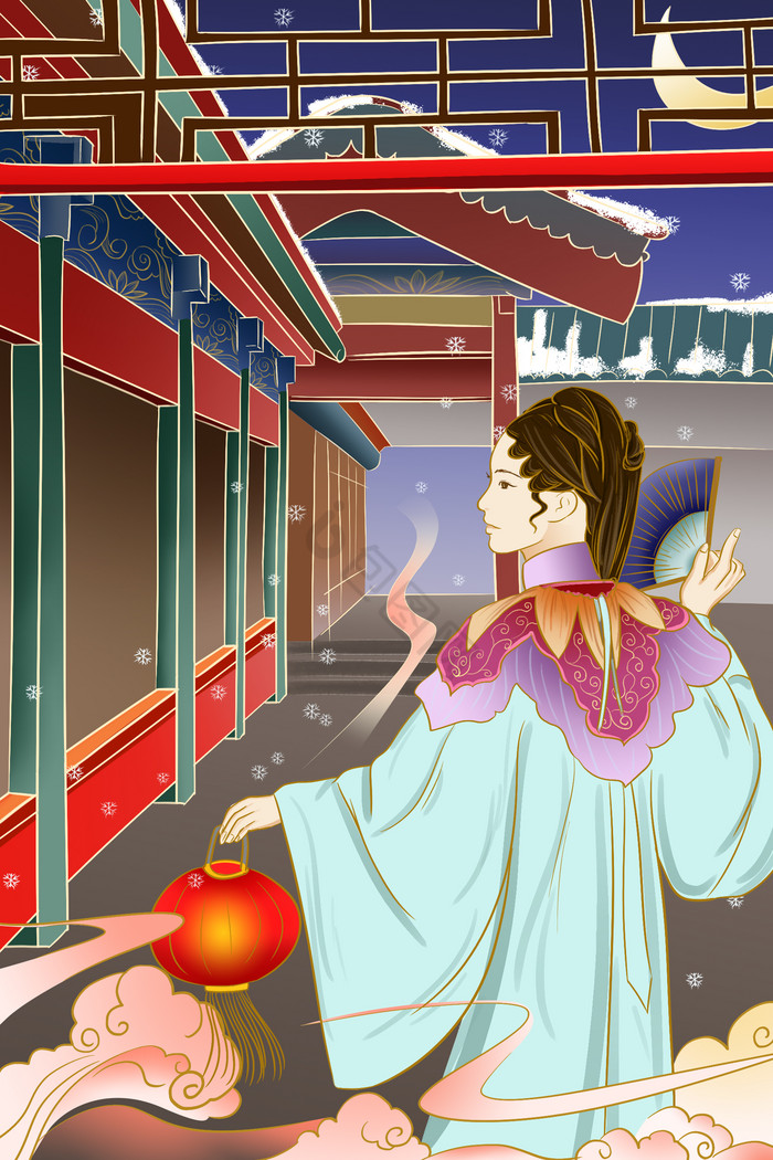 背影美女古装插画