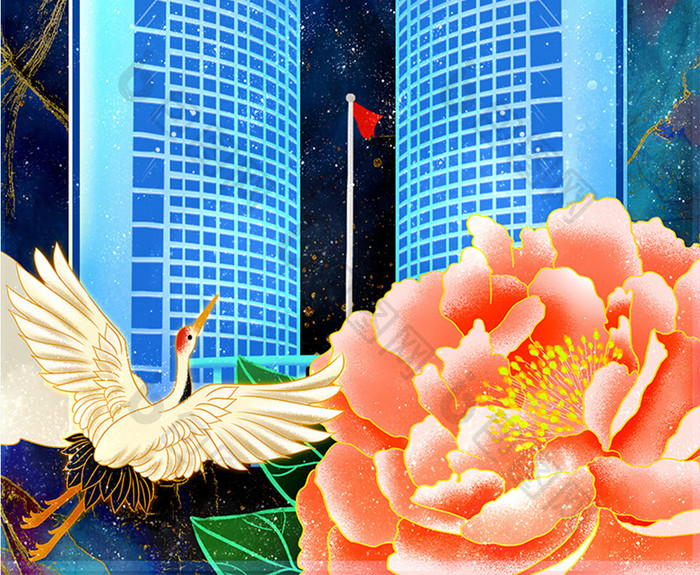 深蓝鎏金中国风合肥政务中心城市地标海报