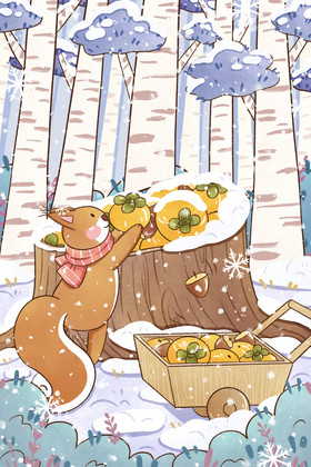 冬天松鼠囤食物插画图片