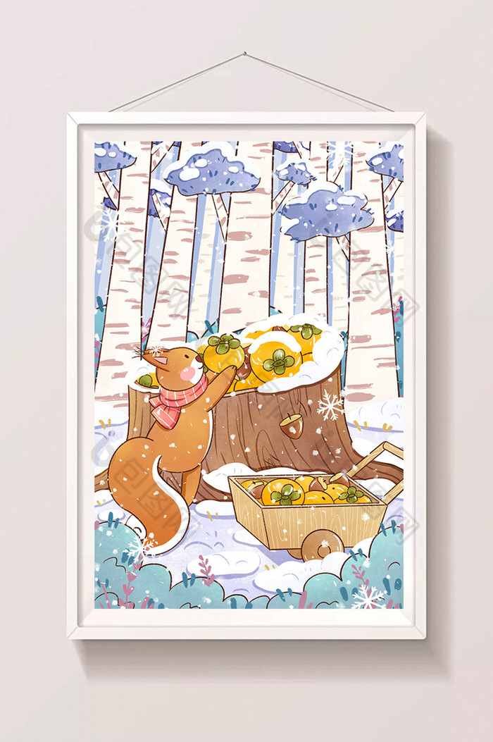 冬天松鼠囤食物插画