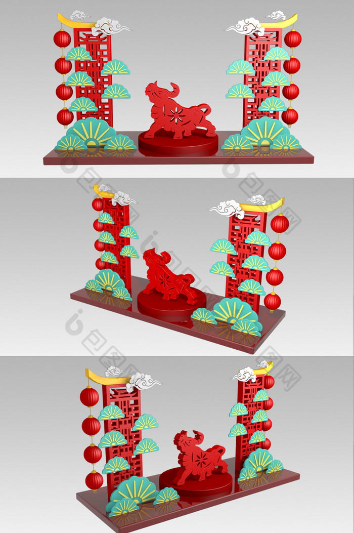 C4D创意中国风牛年新年美陈图片图片