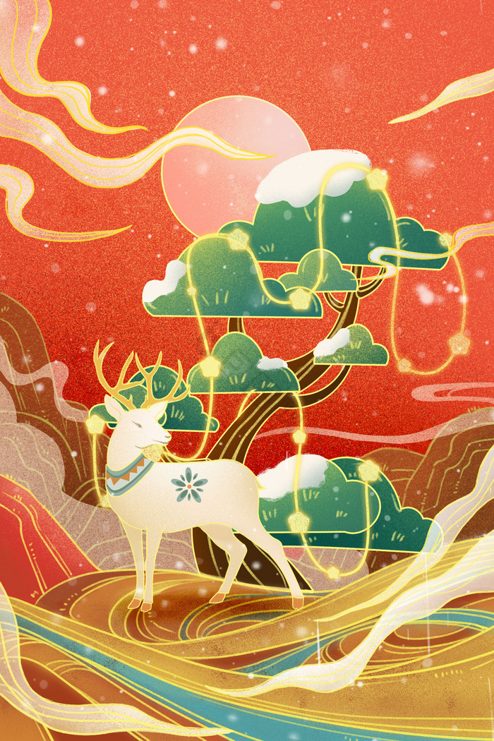 圣诞麋鹿插画图片
