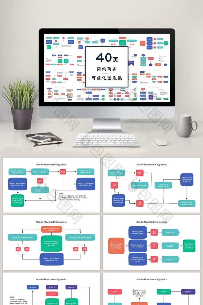 彩色创意流程图40页图表合集ppt模板