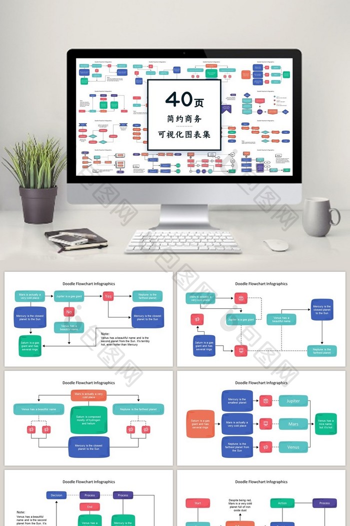 彩色创意流程图40页图表合集PPT模板图片图片
