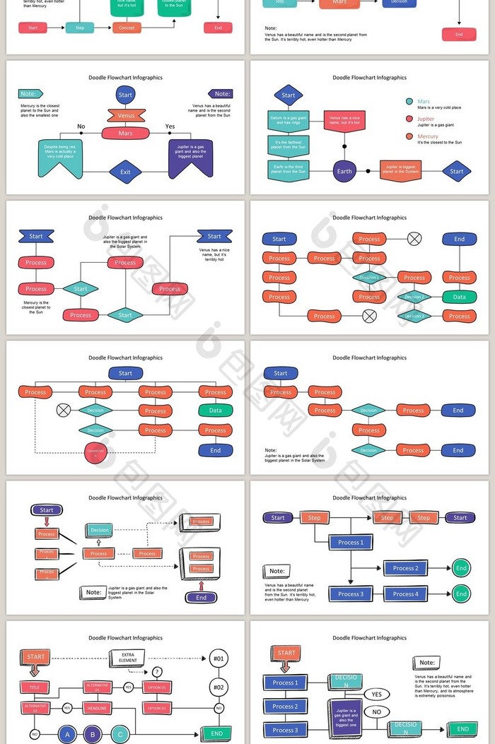 包图网提供精美好看的彩色创意流程图40页图表合集ppt模板素材免费
