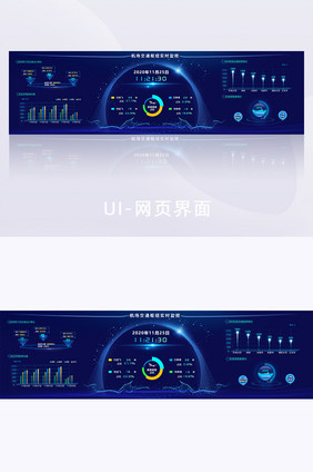 蓝色科技炫酷大气机场实时监视数据可视化