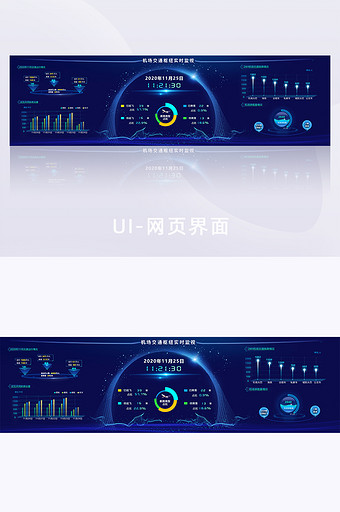 蓝色科技炫酷大气机场实时监视数据可视化图片