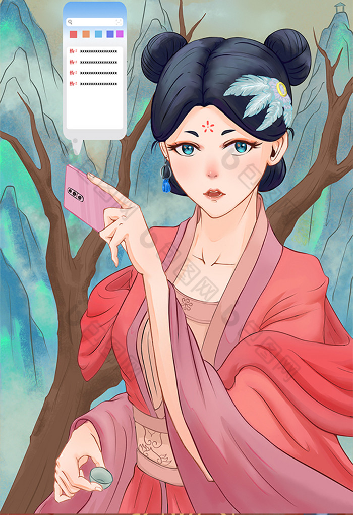 现代古风少女插画图片