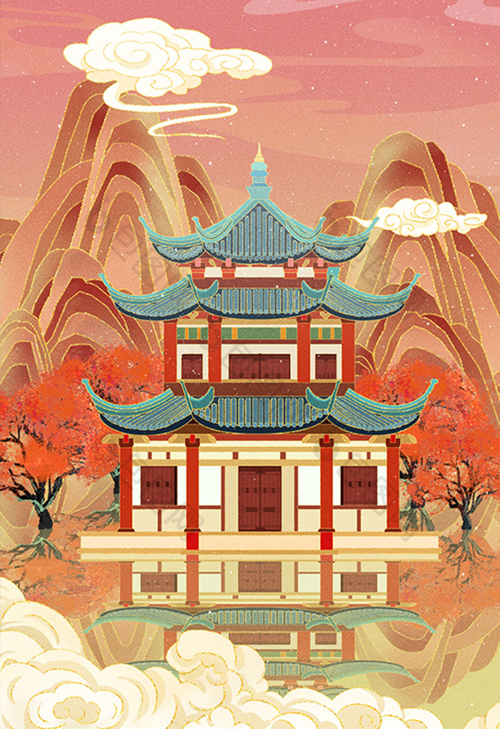 本次作品主题是插画,使用场景是风光建筑,编号是19638013,格式是psd