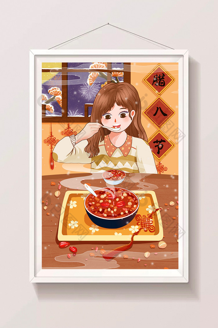 温馨治愈腊八节腊八粥少女插画图片图片