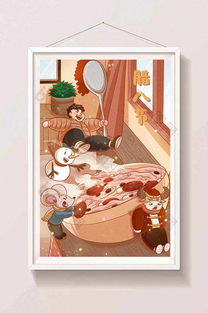 欢乐温馨吃腊八粥插画图片图片