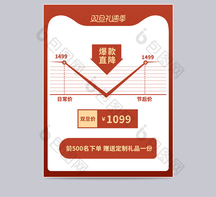 红色双旦礼遇季价格曲线通用主图模板