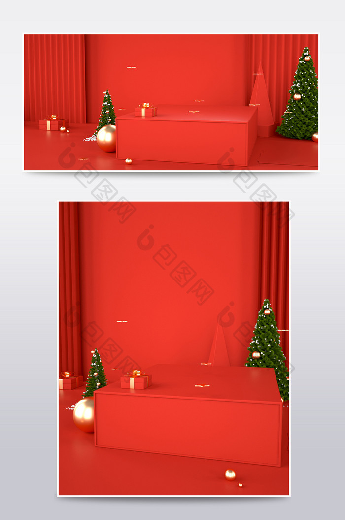 双旦礼遇季圣诞节C4D首页海报电商模板