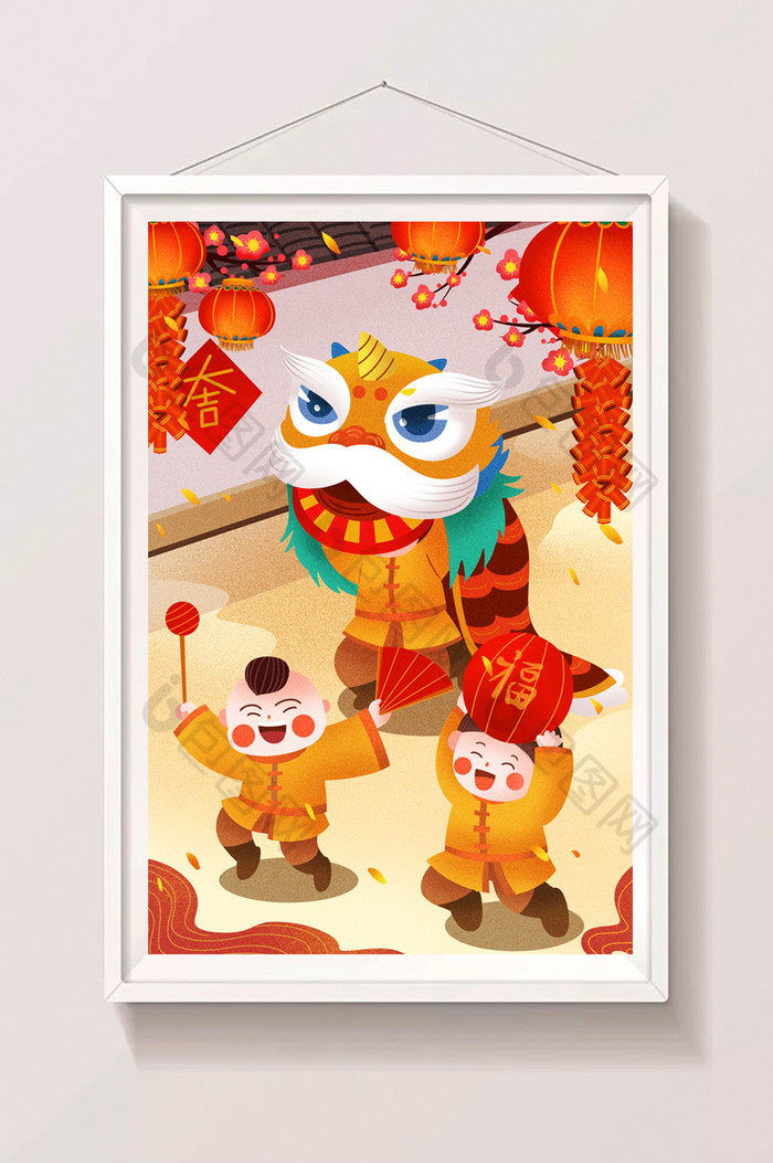 中国新年舞狮插画图片图片