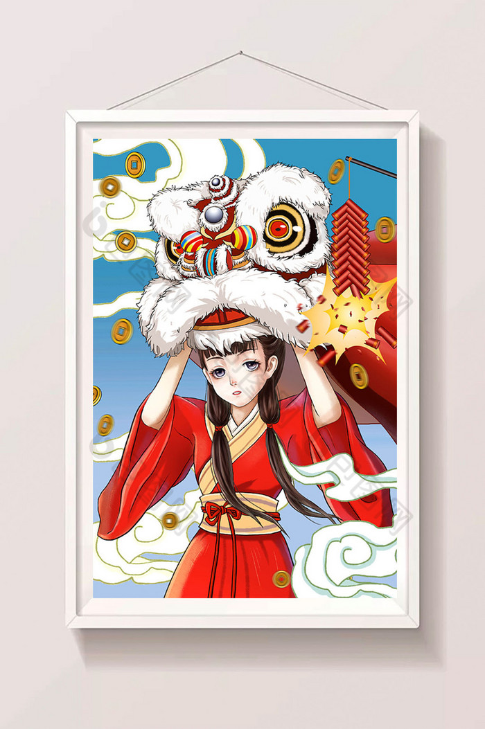 暖色调中国风新年插画图片