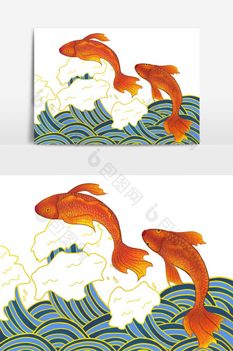 中国风国潮动物鲤鱼鎏金元素图片