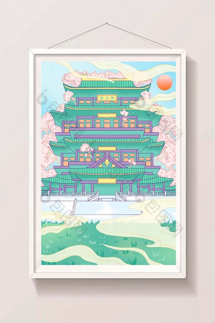 滕王阁古建筑插画