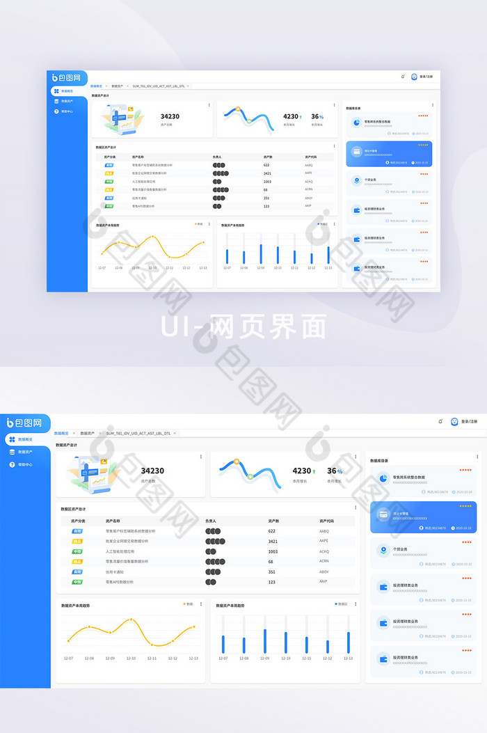 蓝色清爽B端用户界面数据概览设计图片图片