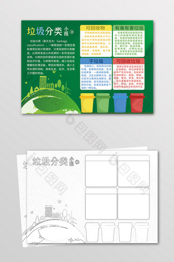 简约清新绿色垃圾分类环保环境小报图片