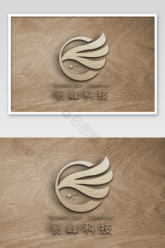 咖啡色木纹上的立体logo样机图片