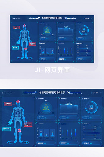 科技感数据可视化医疗人体模型可视化界面图片