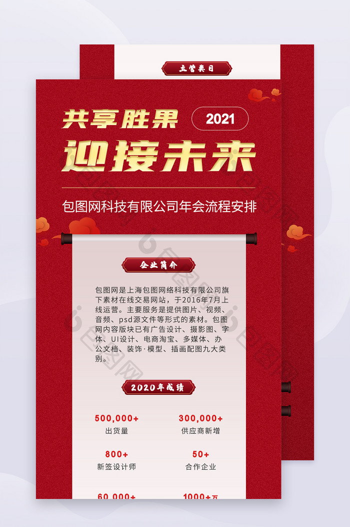 红色中国风年会流程企业简介H5长图