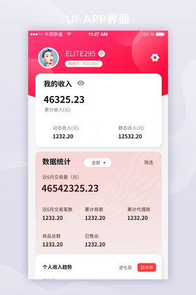 玫红色渐变数据统计个人中心页面