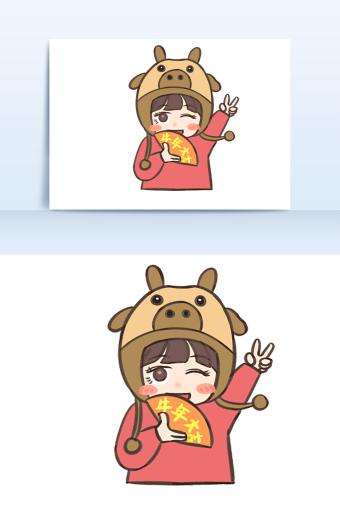 卡通女生牛年大吉新年可爱表情包