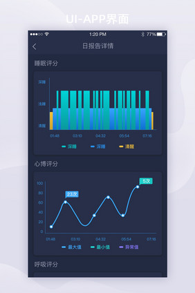 深色健康睡眠报告APP详情页