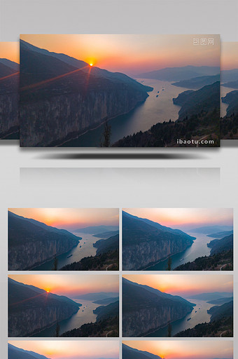 4K延时摄影轮船驶入夔门长江三峡夕阳落日图片