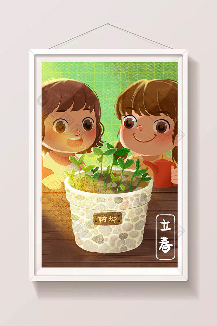 立春时节两个小女孩和种子发芽插画图片图片