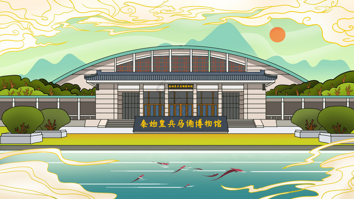 博物馆插画素材免费下载,本次作品主题是插画,使用场景是风光建筑
