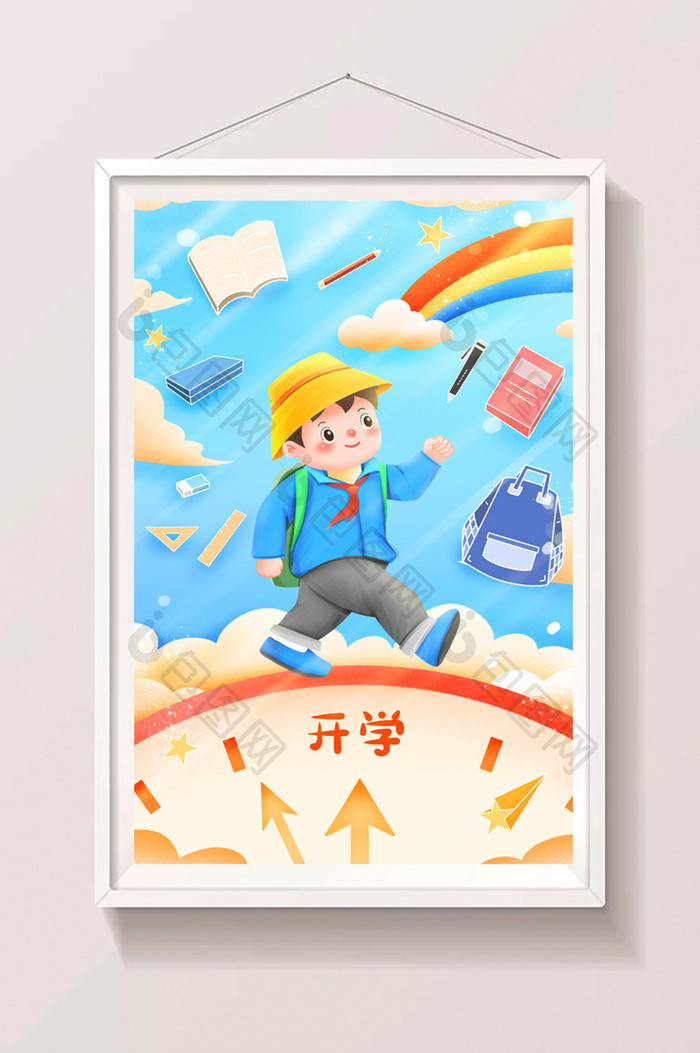 开学季背书包去上学的男孩插画