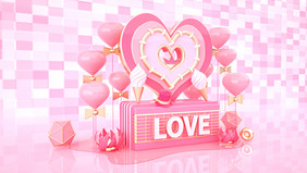 粉色白色金色情人节LOVE创意C4D场景