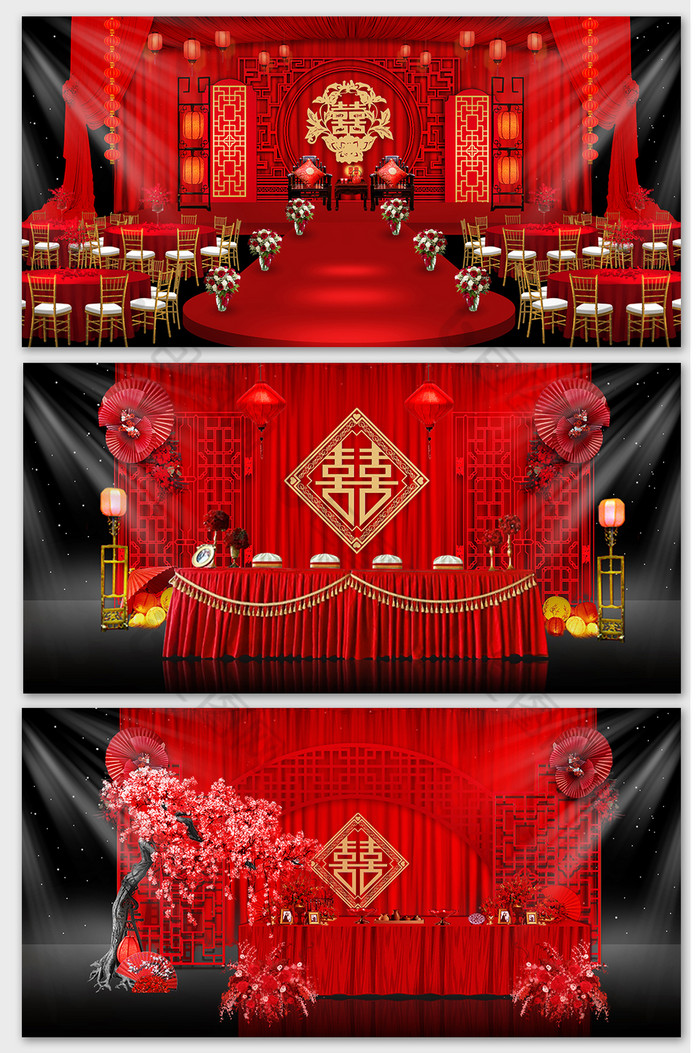 红色庄重大气中式婚礼现场效果图图片图片