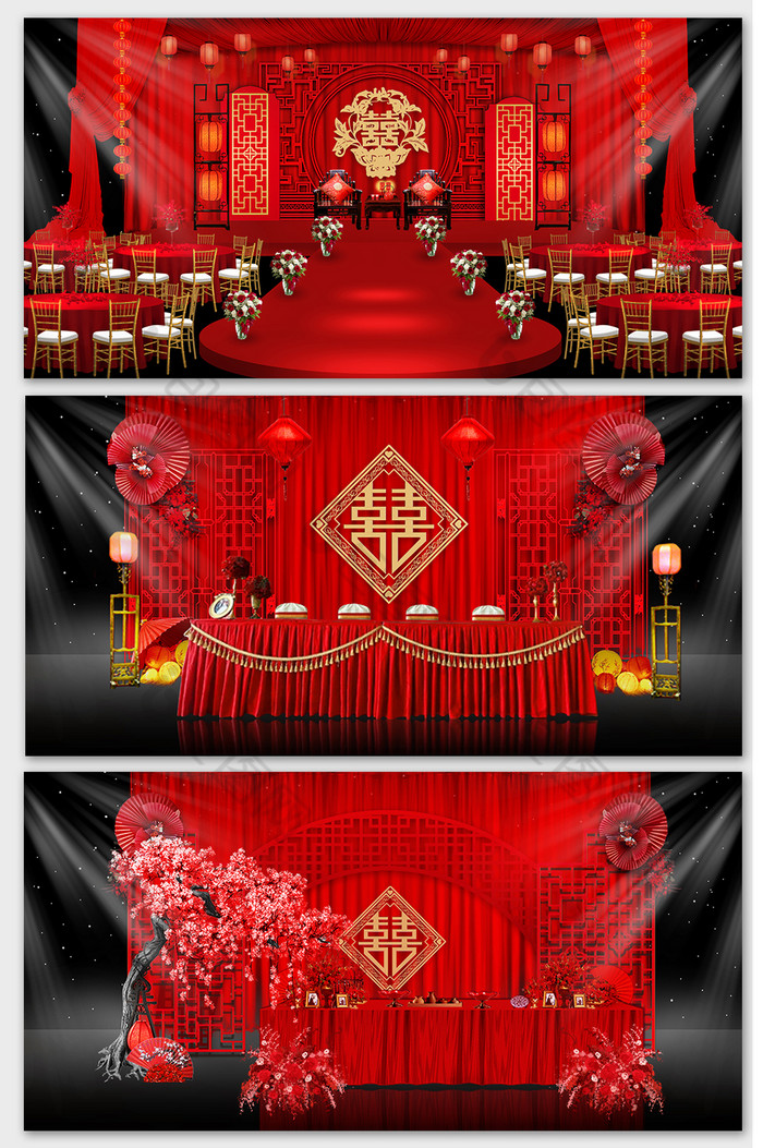 红色庄重大气中式婚礼现场效果图-包图网